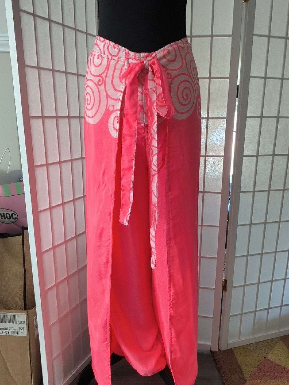 Wevez Reversible Wrap Around Pants Hot Pink Swirl Coral Leaf Boho One Size EUC